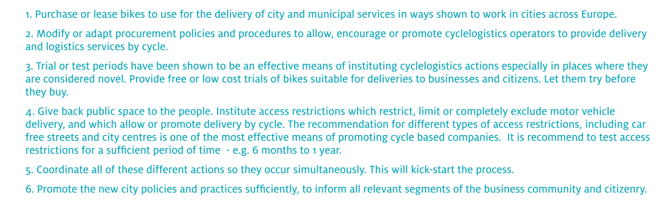 Abschließende ECF-Empfehlungen an Städte zum Thema Cyclelogistics 
