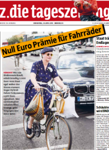 taz Titeilseite "Null Euro Prämie für Fahrräder"